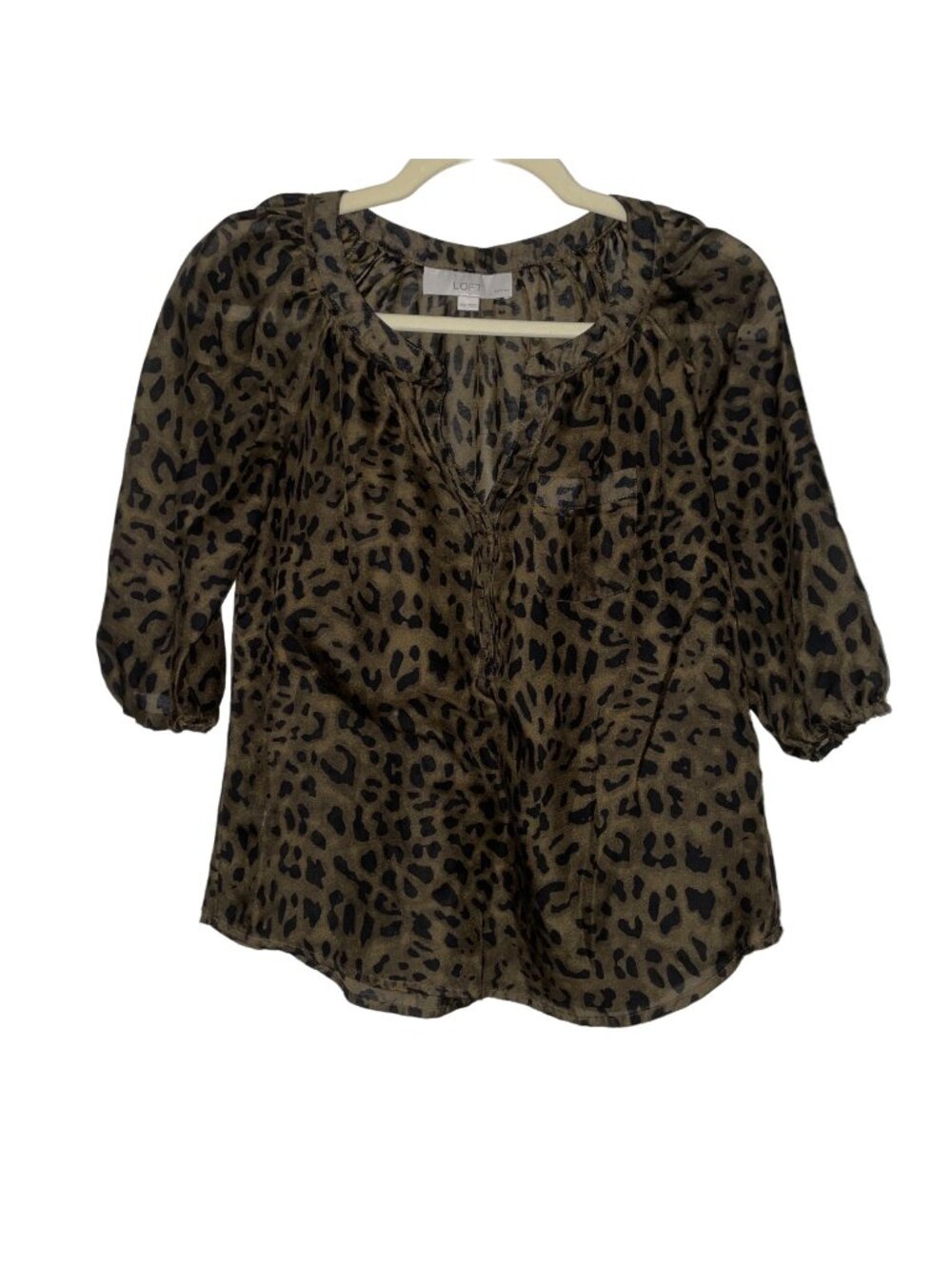 Loft Petite Leopard Print Sheer Blouse XSP Brown & Black Lightweight